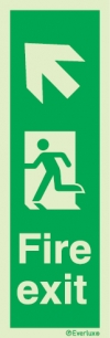 Emergency escape route sign, Vertical profile signs British standard with text, Fire exit up left