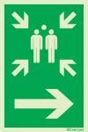 Emergency escape route sign, Assembly point, Arrow right