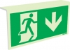 Emergency escape route sign, Type 2 "fold" signs Ceiling mounted, Arrow down