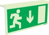 Emergency escape route sign, Type 2 "fold" signs Ceiling mounted, Arrow down