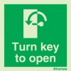 Emergency escape route sign, Door mechanism signs, Turn key to open left