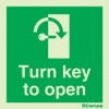 Emergency escape route sign, Door mechanism signs, Turn key to open right
