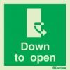Emergency escape route sign, Door mechanism signs, Down to open right