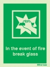 Emergency escape route sign, Door mechanism signs, In case of fire break glass