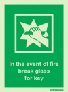 Emergency escape route sign, Door mechanism signs, In case of fire break glass for key