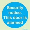 Mandatory signs, Fire door signs, Security notice. This door is alarmed