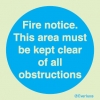 Mandatory signs, Fire door signs, Fire notice. This area must be kept clear of all obstructions.
