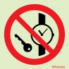 Prohibition signs, signs prohibiting dangerous actions, No metallic articles or watches