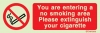 Prohibition signs, signs prohibiting dangerous actions, You are entering a no smoking area Please extinguish your cigarette