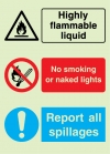 Aluminium signs, Combination signs identifying hazards and mandatory or prohibitive actions, Highly flammable liquid