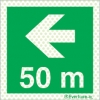 Reflecto-luminescent signs, Emergency escape route and safe condition signs, Directional arrow left 50m