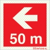 Reflecto-luminescent signs, Fire-fighting equipment signs, Directional arrow left 50m